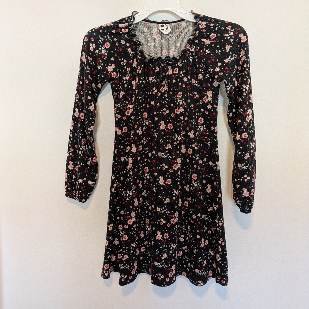 Self Esteem Black and Pink Floral Girls Dress